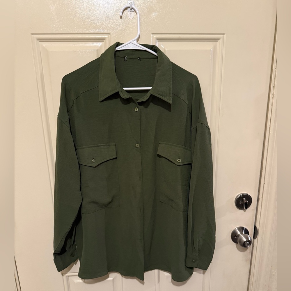 Fashion Nova Olive Green Button-Up Shirt